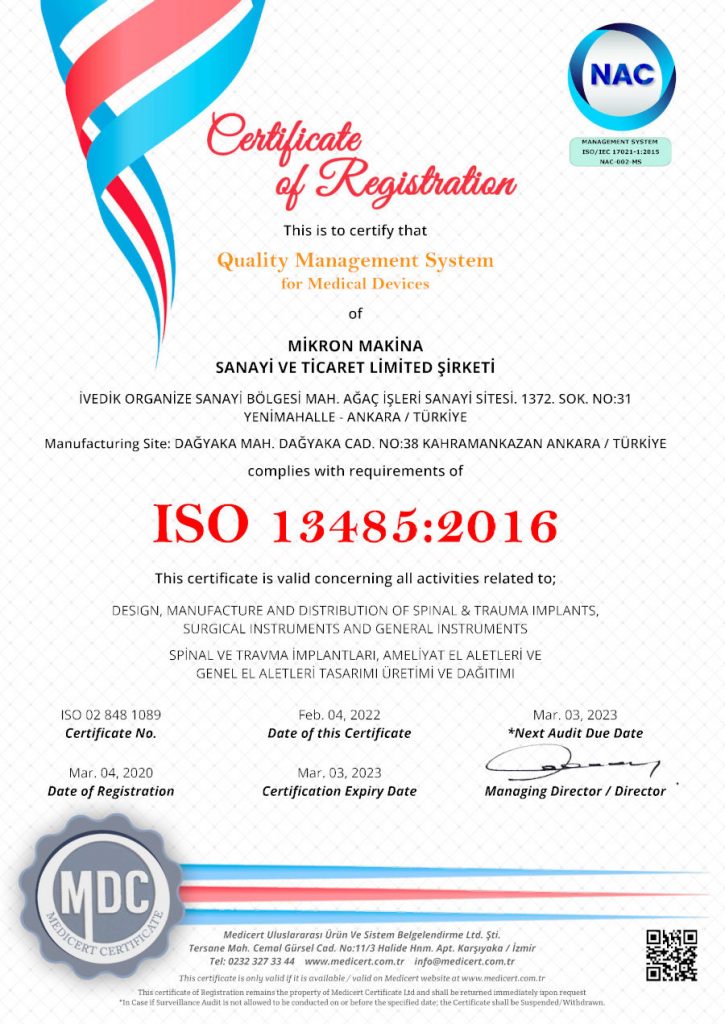 Medikal ISO 13485 : 2023 Medikal Cihazlar Kalite Yönetim Sistemi