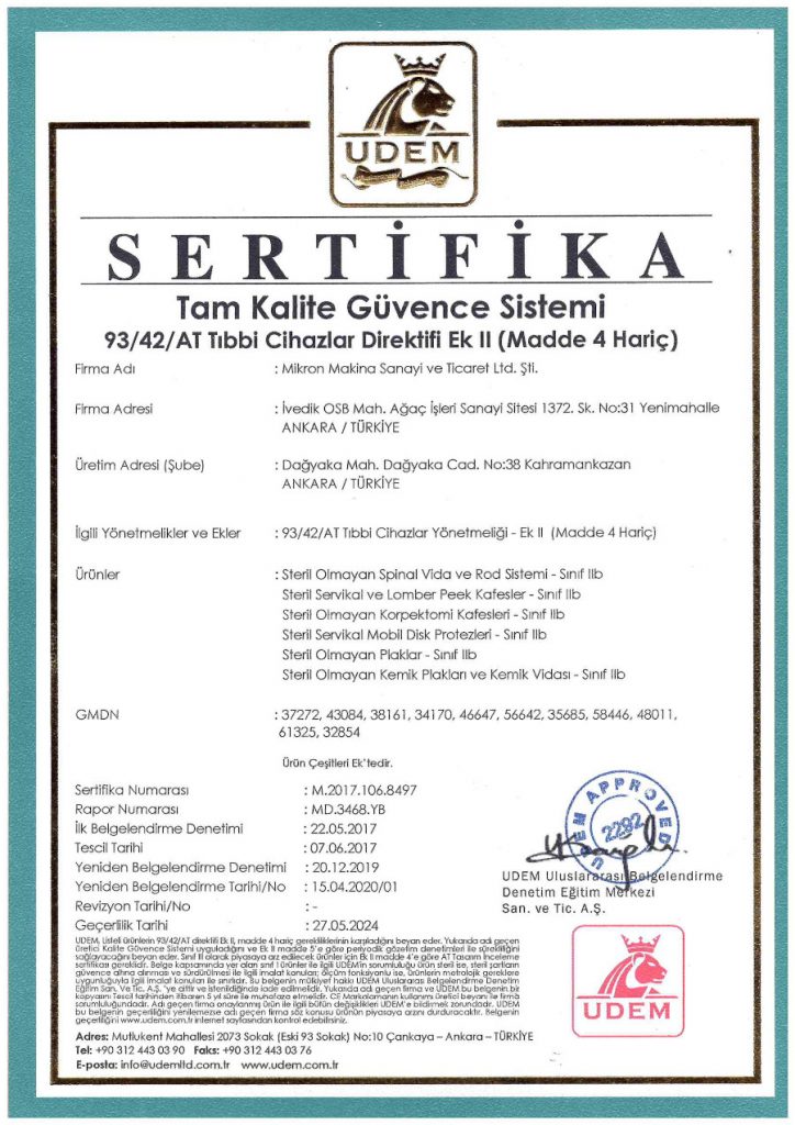 Medikal CE Belgesi (93/42/AT)